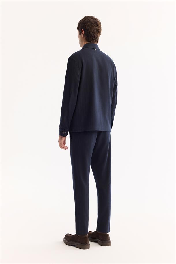 Navy Classic Collar Easy-Iron Striped Shirt Jacket