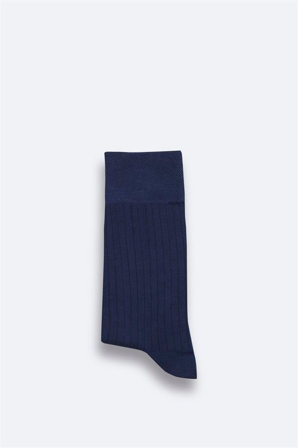 Navy Mercerized Blend Ankle Socks