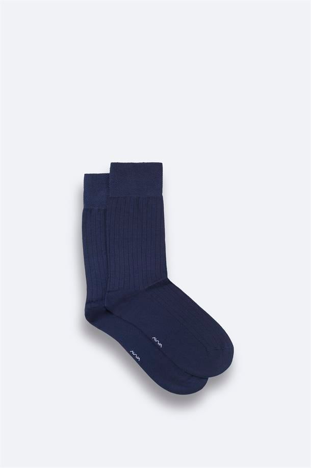 Navy Mercerized Blend Ankle Socks