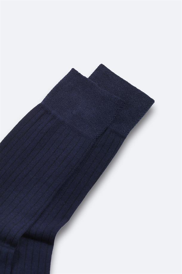 Navy Mercerized Blend Ankle Socks