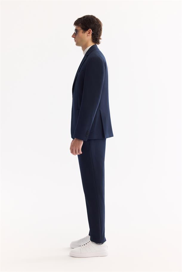 Lacivert Mono Yaka Bi-Stretch Hafif Dokulu Blazer Ceket