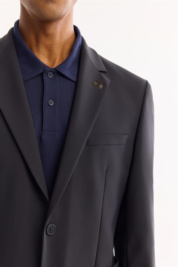 Lacivert Mono Yaka Bi-Stretch Su İtici Kırışmayan Blazer Ceket
