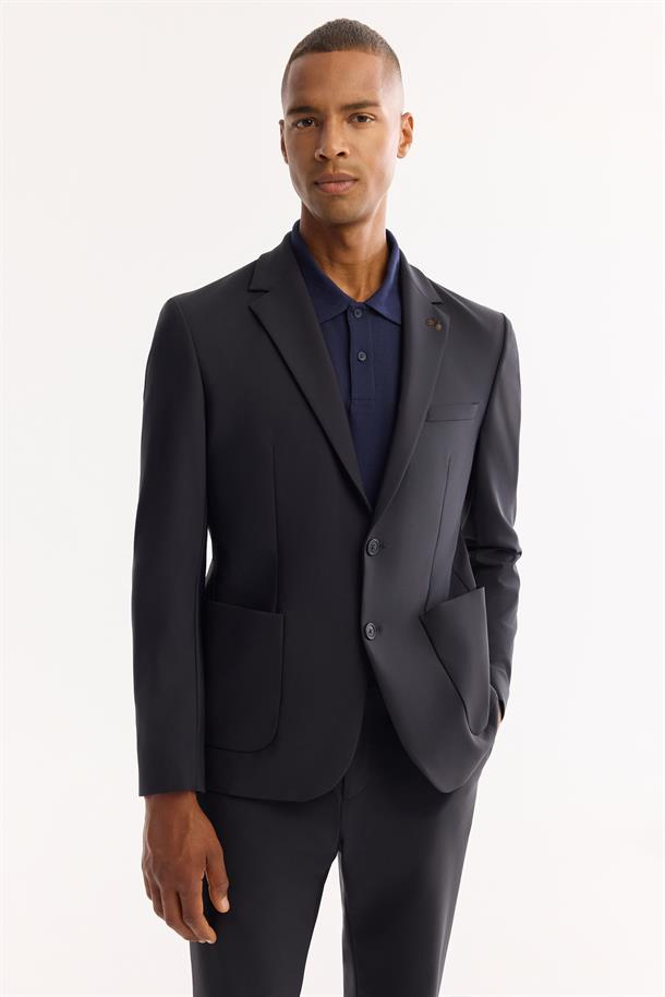 Lacivert Mono Yaka Bi-Stretch Su İtici Kırışmayan Blazer Ceket