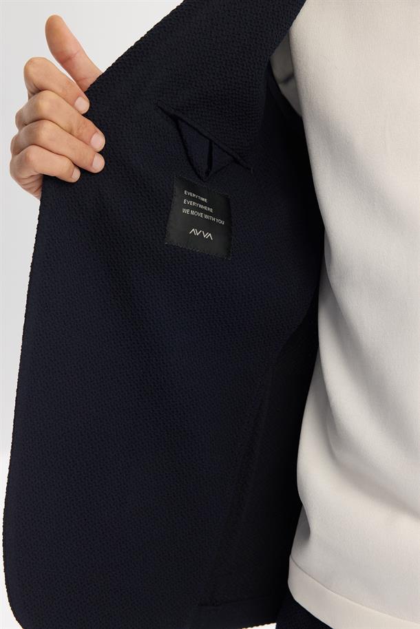 Lacivert Mono Yaka Bi-Stretch Blazer Ceket