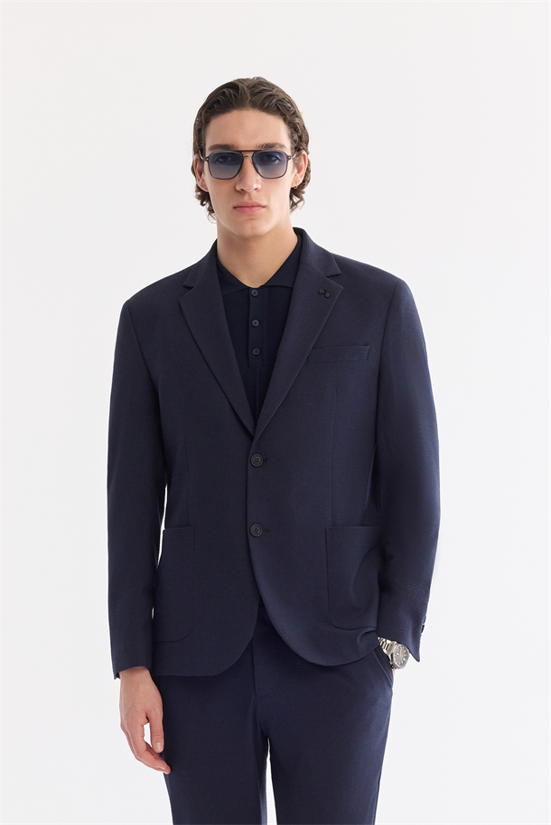 Lacivet Mono Yaka Torba Cepli Çift Yırtmaç Astarsız Bi-Stretch Ceket