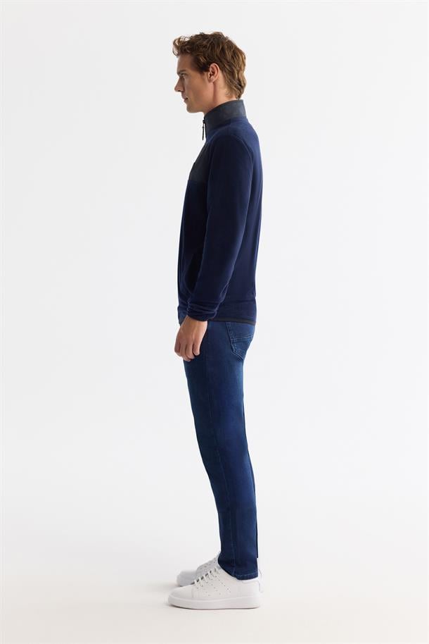 Lacivert Soğuğa Dayanıklı Fermuarlı Dik Yaka Polar Sweatshirt