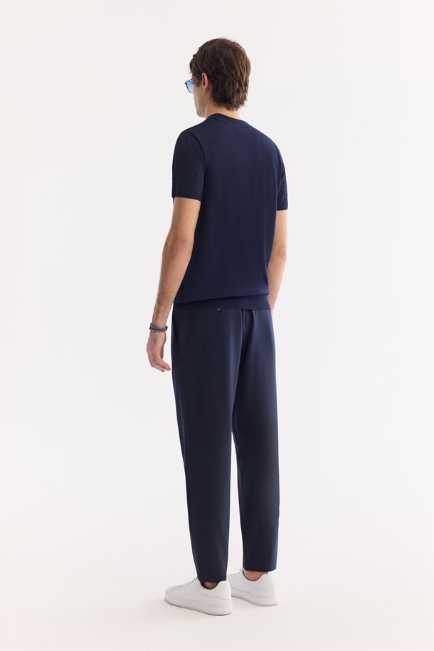 Lacivert Polo Yaka Düğmeli Triko T-Shirt