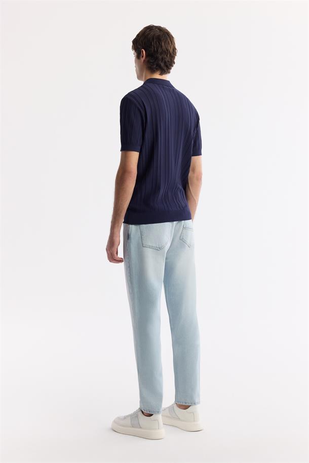 Lacivert Polo Yaka Rayon Triko T-Shirt