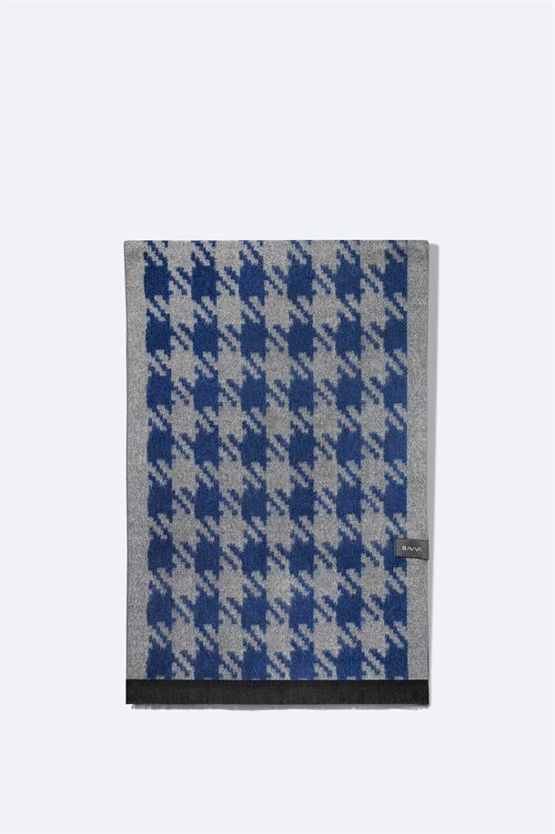 Lacivert Viskon Karışımlı Püsküllü Desenli Şal