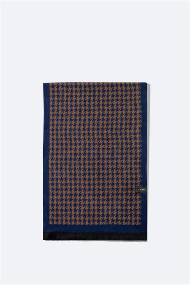 Lacivert Viskon Karışımlı Püsküllü Desenli Şal