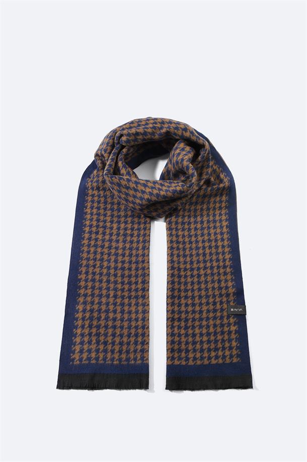 Lacivert Viskon Karışımlı Püsküllü Desenli Şal