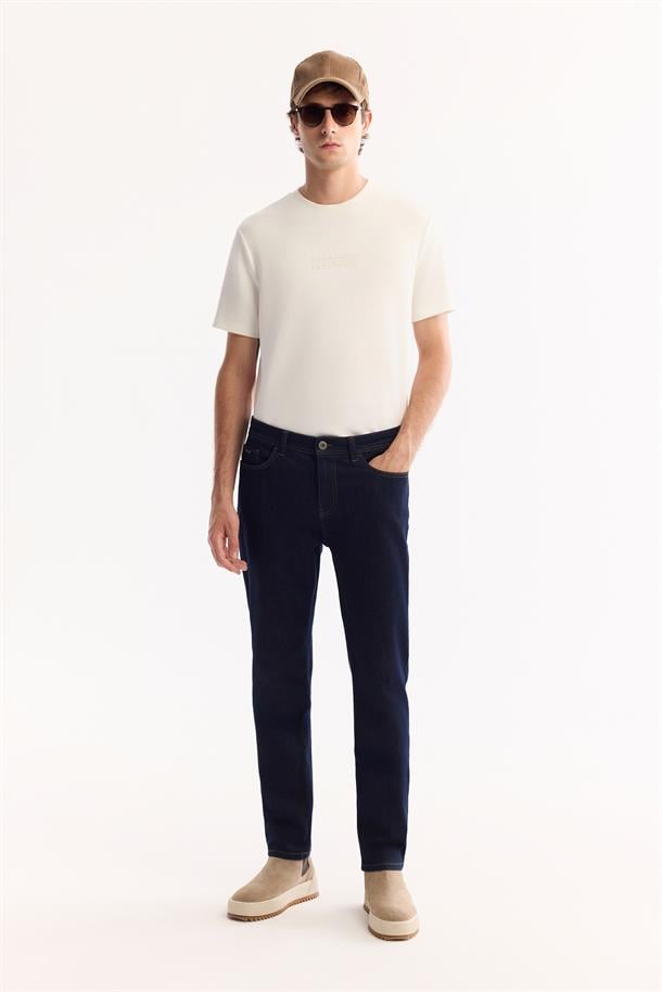 Lacivert Klasik Bel Pamuklu Rins Yıkamalı Jean Pantolon