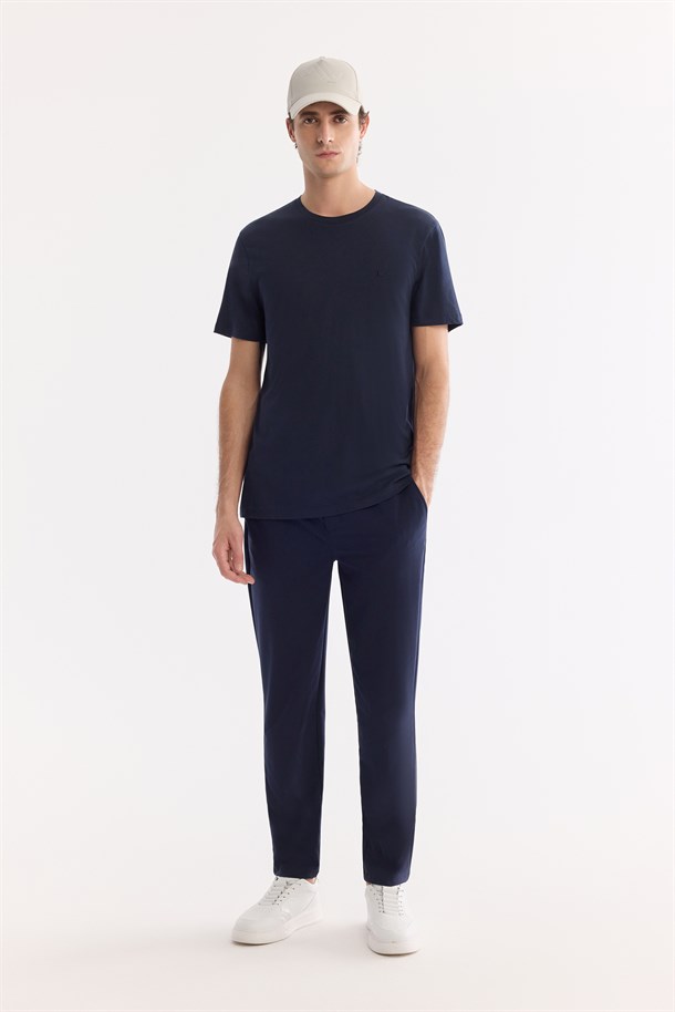 Lacivert Ultrasoft Bisiklet Yaka Basic Modal T-Shirt