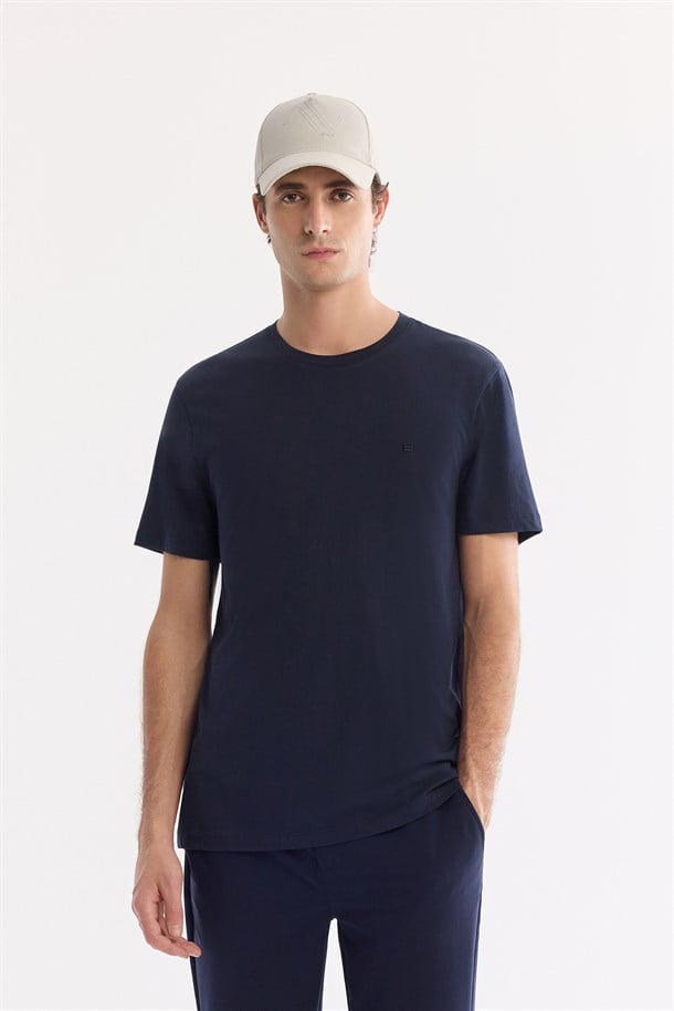 Lacivert Ultrasoft Bisiklet Yaka Basic Modal T-Shirt