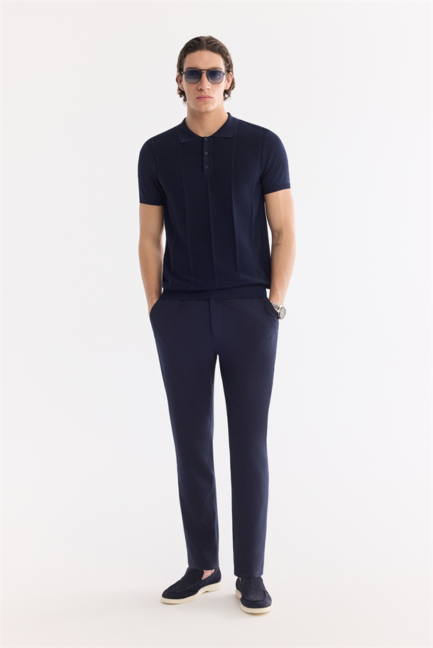 Lacivert Beli Lastikli Viskon Karışımlı Elastan Chino Pantolon