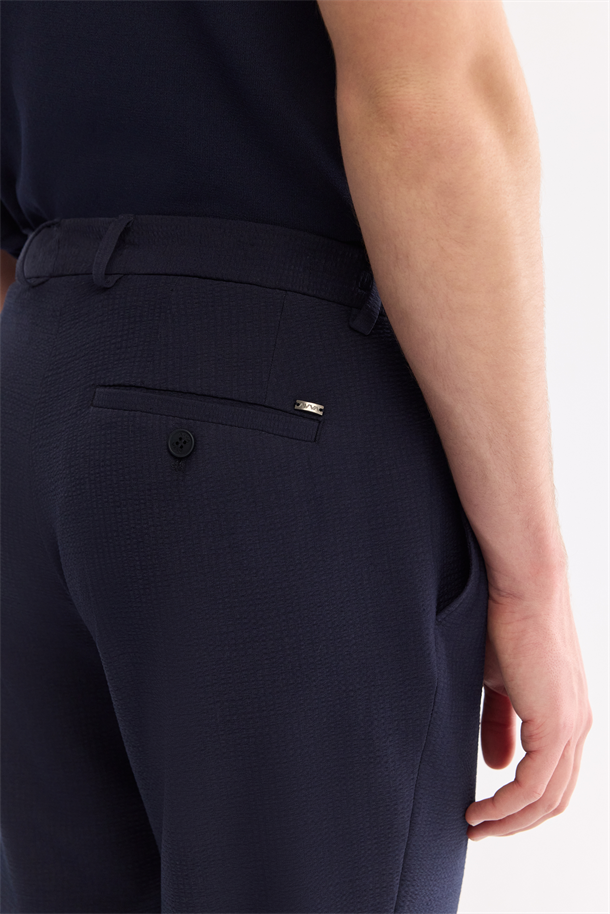 Lacivert Beli Lastikli Viskon Karışımlı Elastan Chino Pantolon