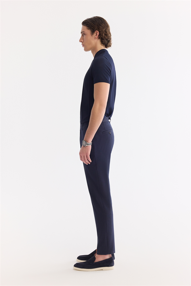 Lacivert Beli Lastikli Viskon Karışımlı Elastan Chino Pantolon