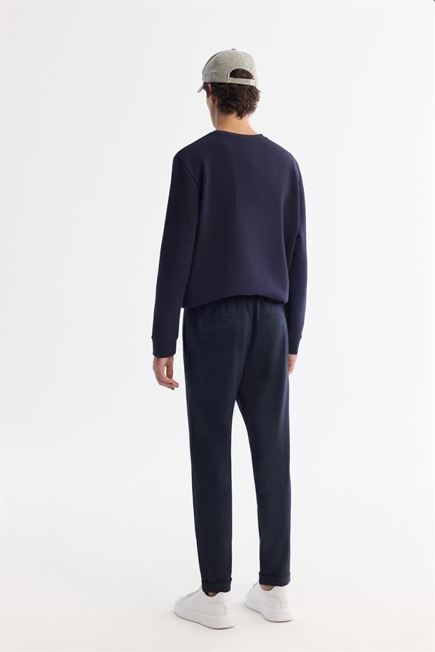 Lacivert Beli Lastikli Bağcıklı Duble Paça Jogger Pantolon