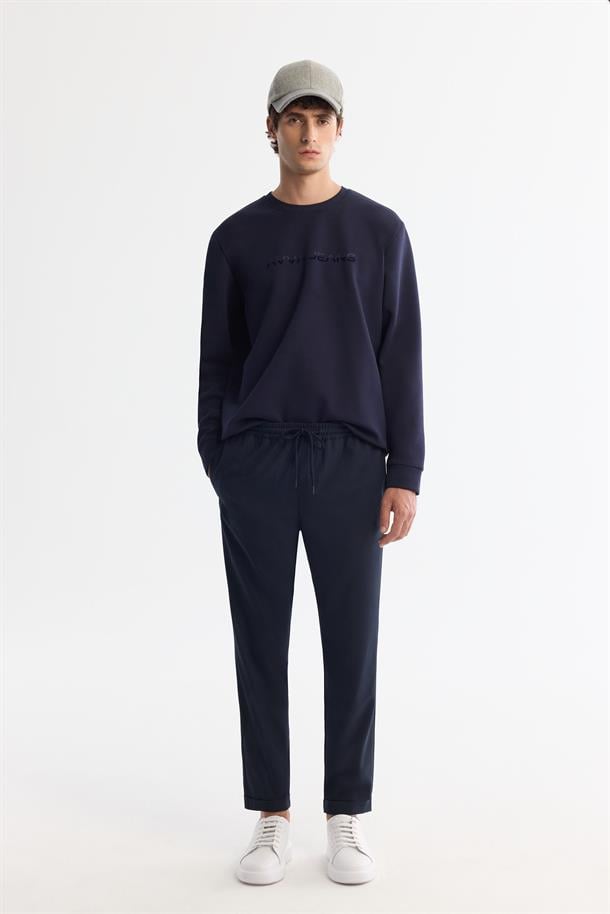 Lacivert Beli Lastikli Bağcıklı Duble Paça Jogger Pantolon