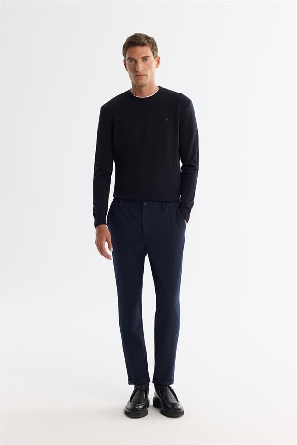 Lacivert Yanı Lastikli Bi-Stretch Kolay Ütülenen Chino Pantolon