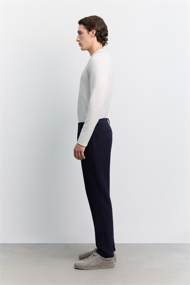 Lacivert Gofreli Yanı Lastikli Slim Fit Pantolon