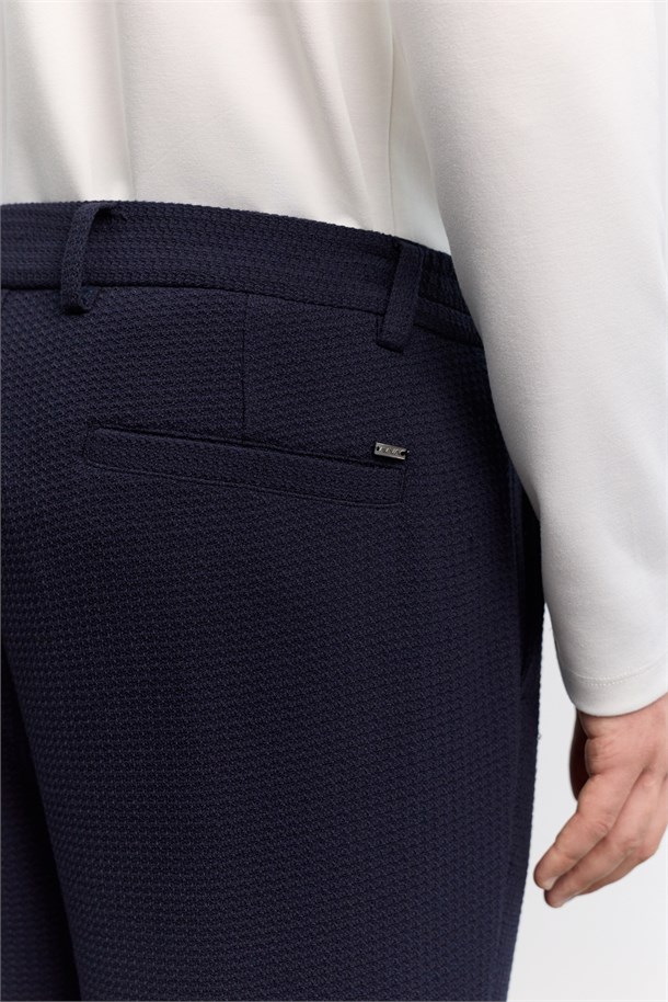 Lacivert Gofreli Yanı Lastikli Slim Fit Pantolon