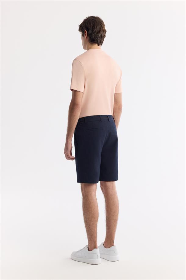 Lacivert Yanı Lastikli Gofreli Bi-Stretch Chino Şort