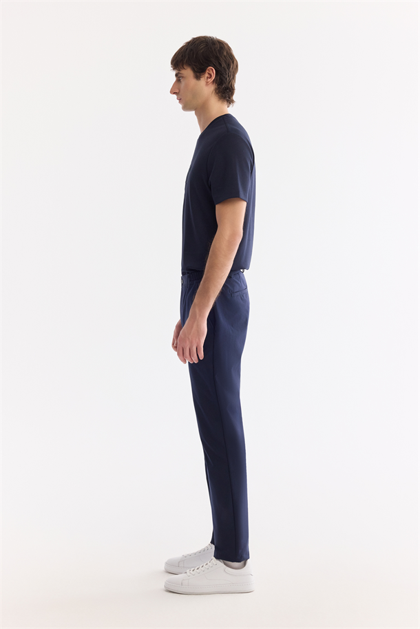 Lacivert Yanı Lastikli Kırışmaz Teknik Kumaş Chino Pantolon