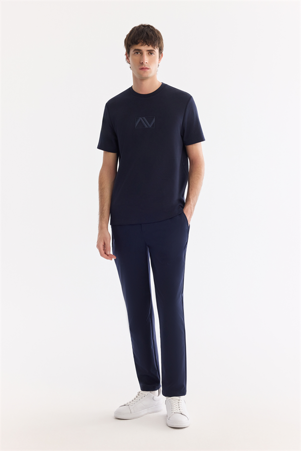 Lacivert Yanı Lastikli Kırışmaz Teknik Kumaş Chino Pantolon