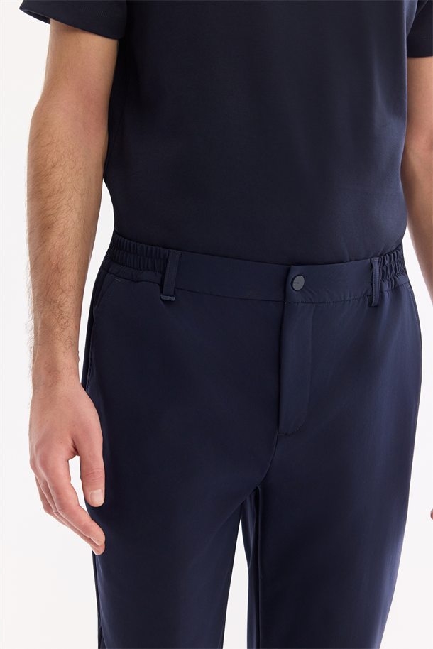 Lacivert Yanı Lastikli Kırışmaz Teknik Kumaş Chino Pantolon