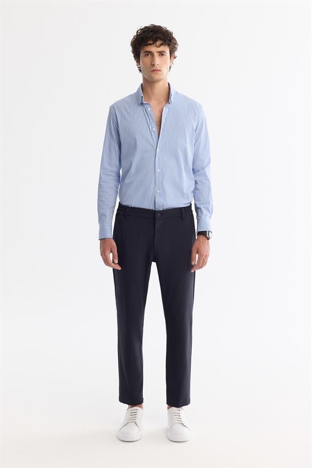 Lacivert Kırışmaz Hızlı Kuruyan Beli Lastikli Ekstra Esnek Teknik Kumaş Pantolon