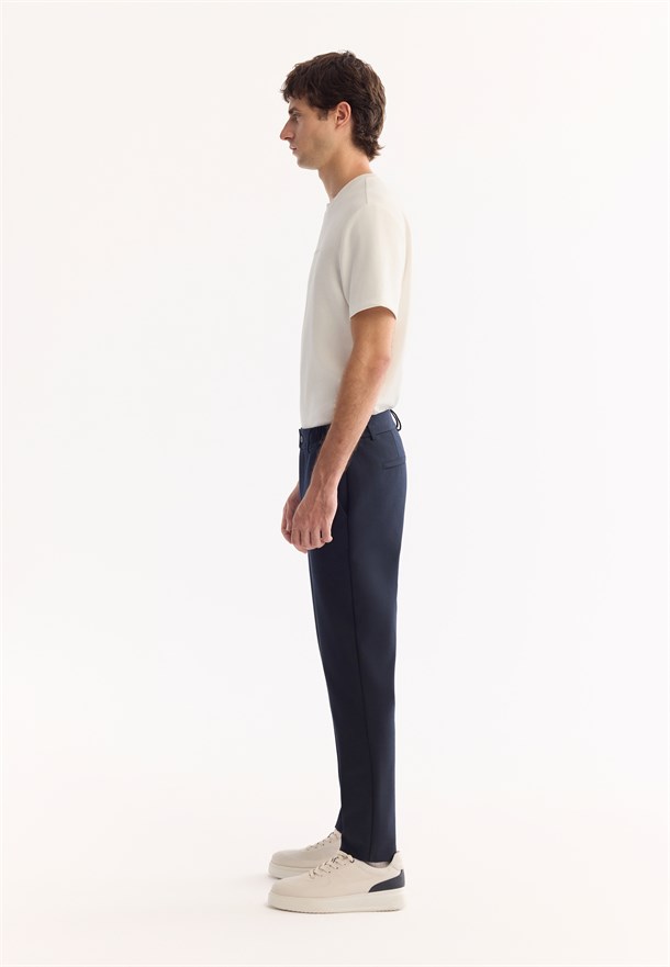 Navy Side Elastic Viscose Blend Chino Pants