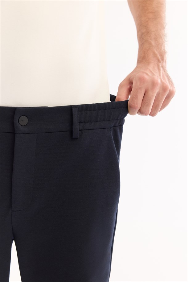 Navy Side Elastic Viscose Blend Chino Pants