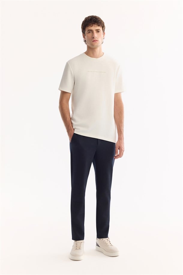 Navy Side Elastic Viscose Blend Chino Pants