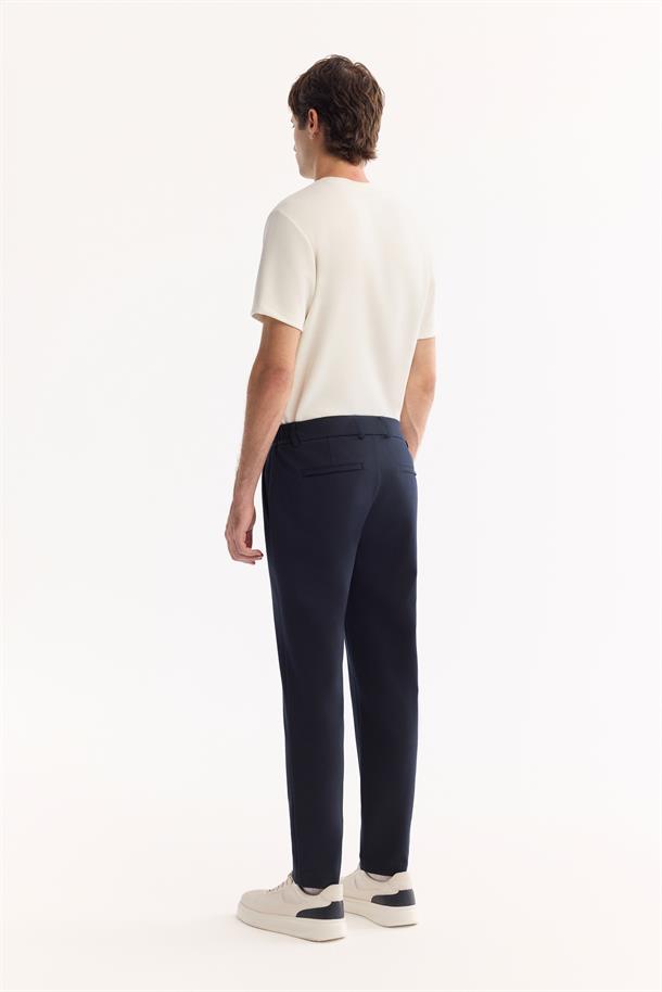 Lacivert Yanı Lastikli Viskon Karışımlı Chino Pantolon