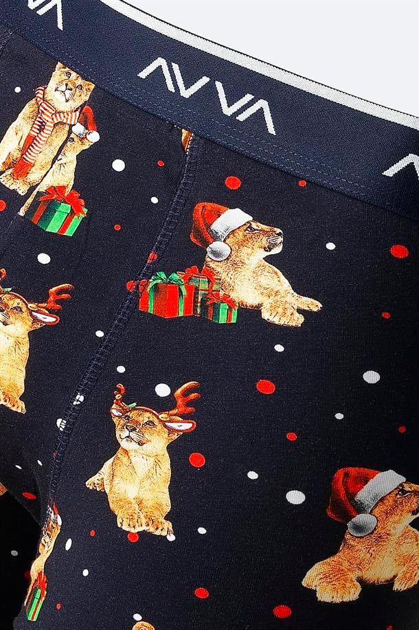 Lacivert Yılbaşı Desenli Özel Kutulu Tekli Boxer