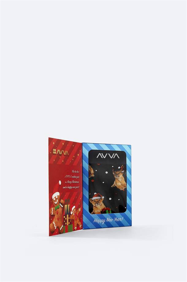 Lacivert Yılbaşı Desenli Özel Kutulu Tekli Boxer