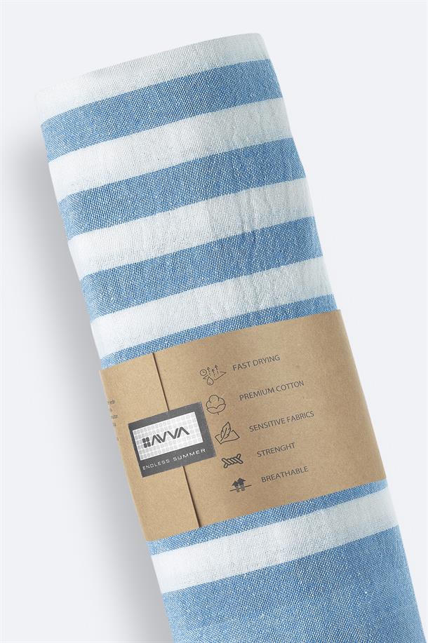 Mavi Çizgili %100 Pamuk Peştemal
