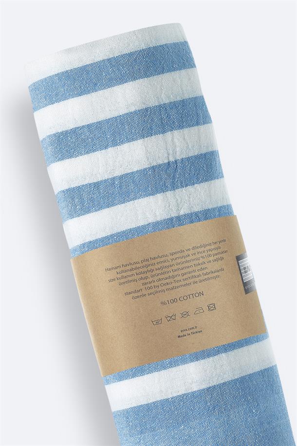 Mavi Çizgili %100 Pamuk Peştemal