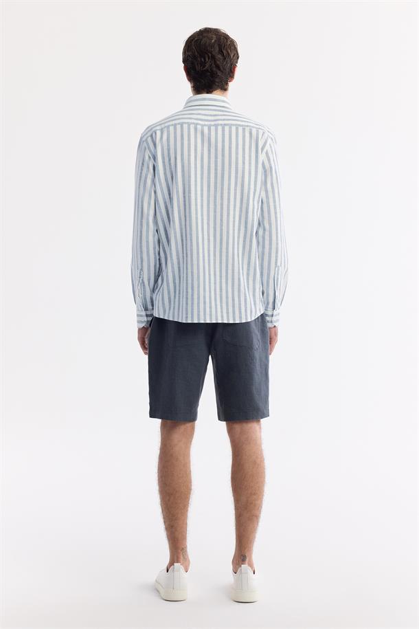  Blue Button Collar Striped 100% Cotton Shirt