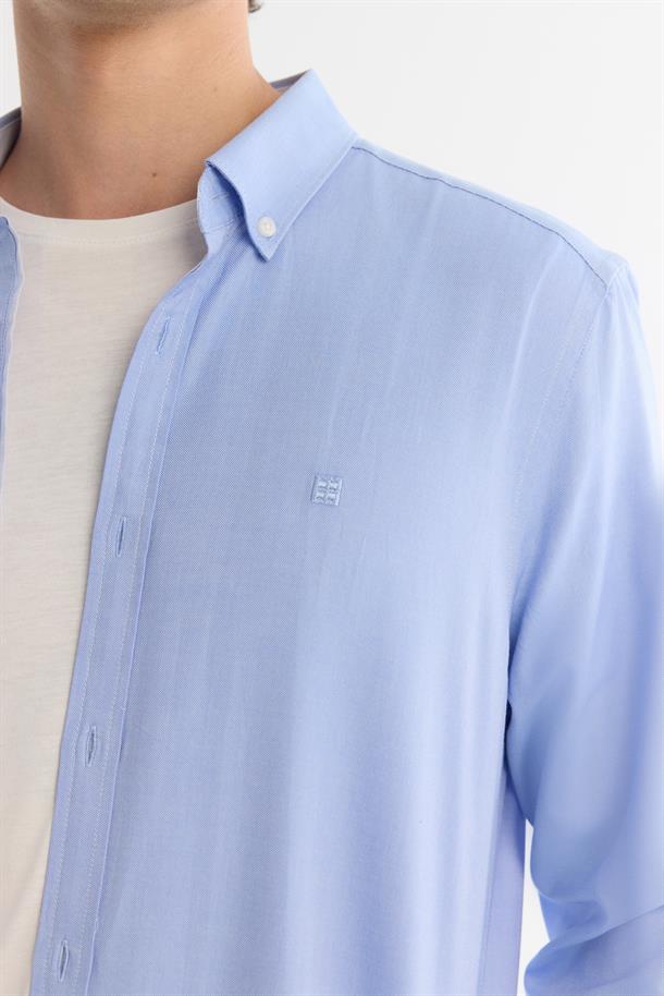 Mavi Düğmeli Yaka Hediye Kutulu %100 Pamuk Basic Gömlek