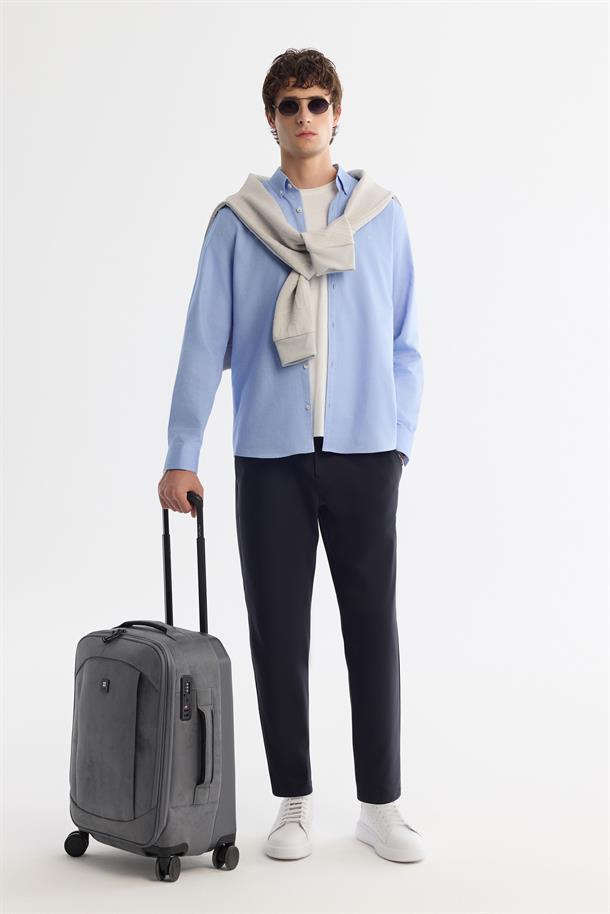 Mavi Düğmeli Yaka Hediye Kutulu %100 Pamuk Basic Gömlek