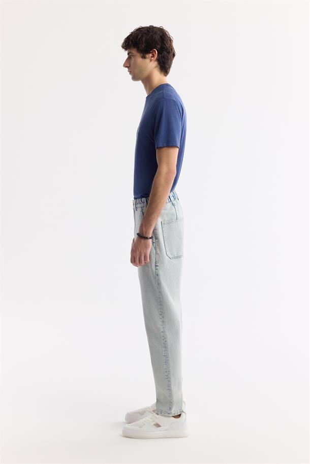 Mavi Klasik Bel %100 Pamuklu Eskitme Yıkamalı Jean Pantolon