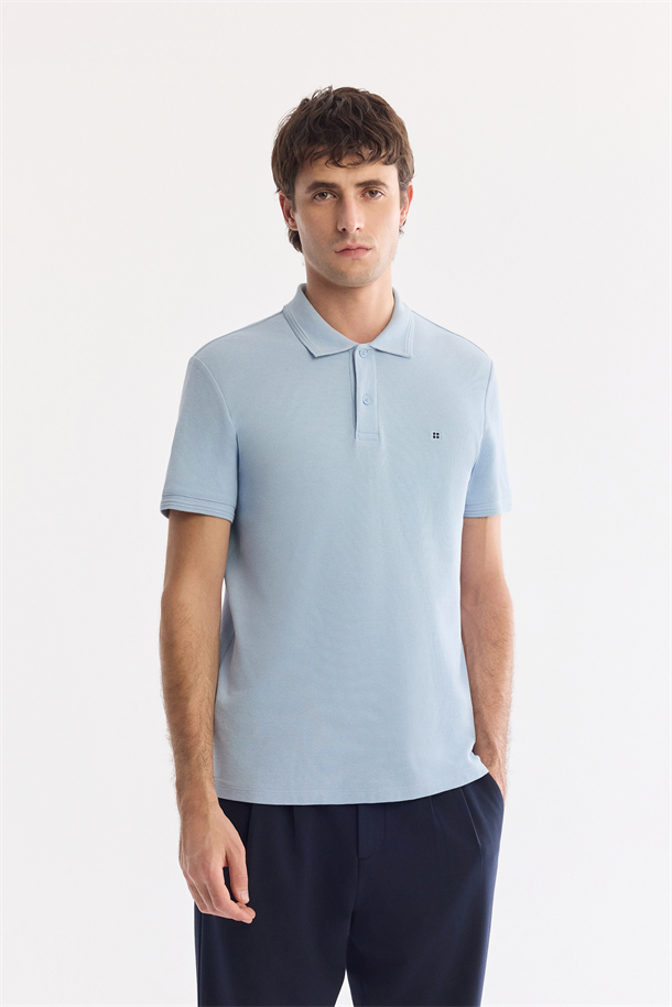 Mavi Kıvrılmaz Polo Yaka %100 Pamuk Basic T-Shirt