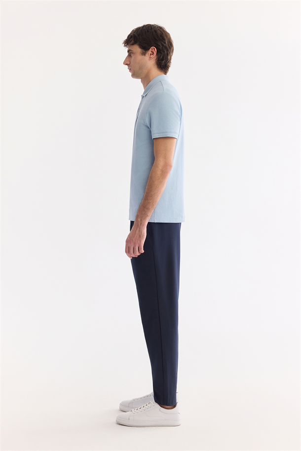 Mavi Kıvrılmaz Polo Yaka %100 Pamuk Basic T-Shirt