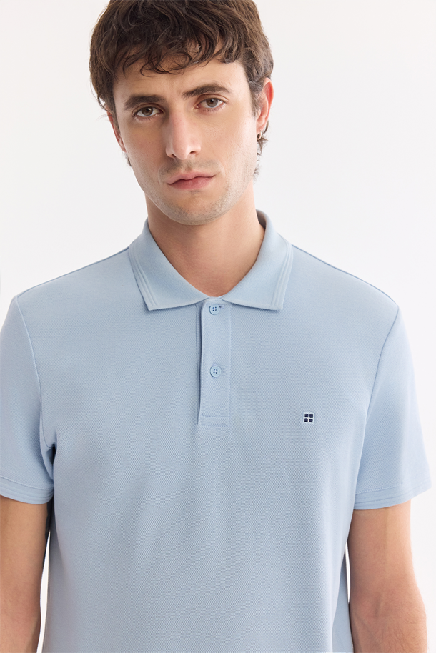 Mavi Kıvrılmaz Polo Yaka %100 Pamuk Basic T-Shirt