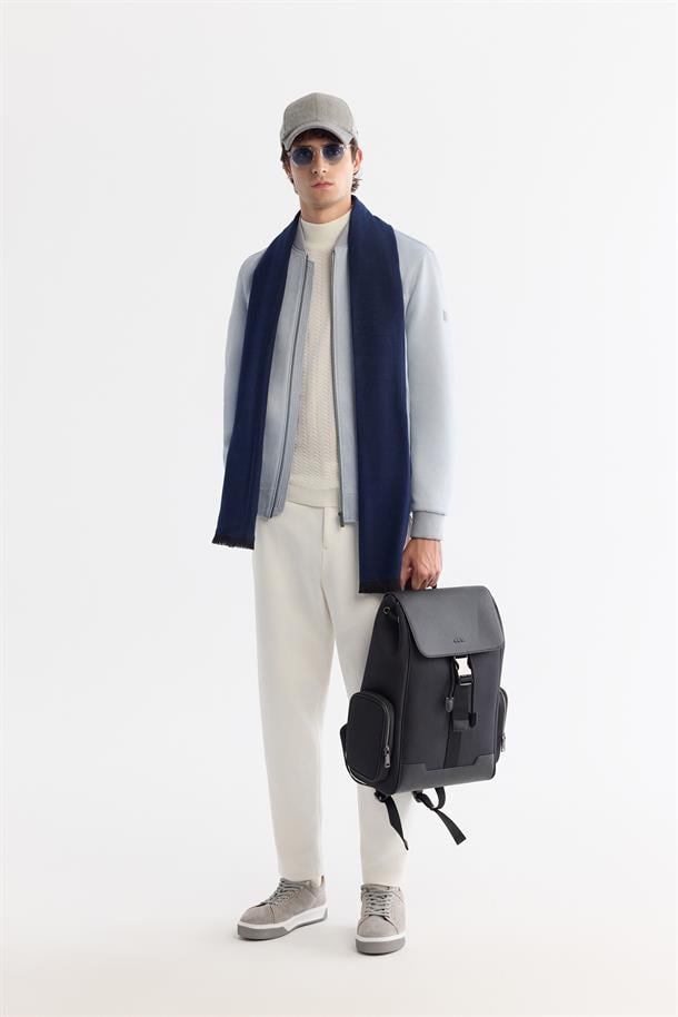 Mavi Bomber Yaka Süet Dokulu Mevsimlik Mont