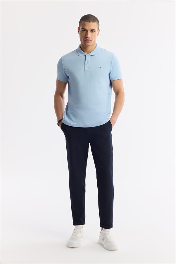 Mavi Kıvrılmaz Polo Yaka %100 Pamuk Basic T-Shirt