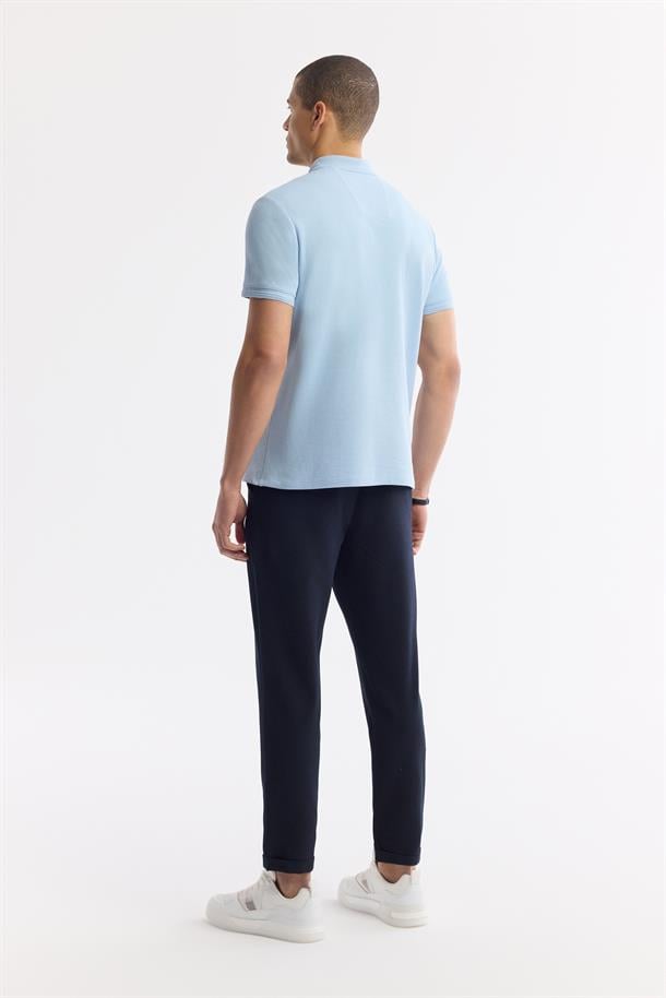 Mavi Kıvrılmaz Polo Yaka %100 Pamuk Basic T-Shirt