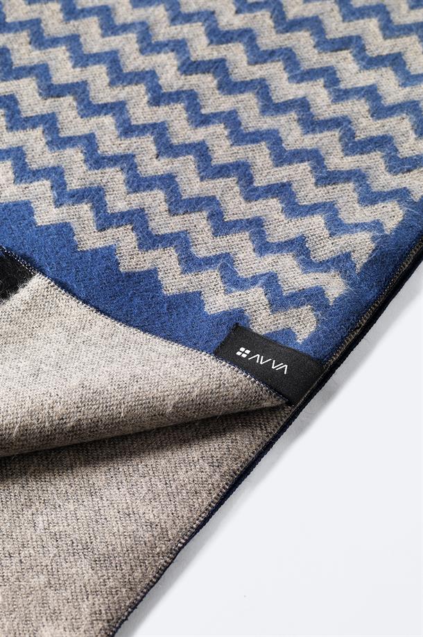 Mavi Viskon Karışımlı Püsküllü Desenli Şal